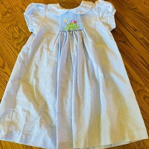 Smocked Giraffe Blue/White Gingham Dress